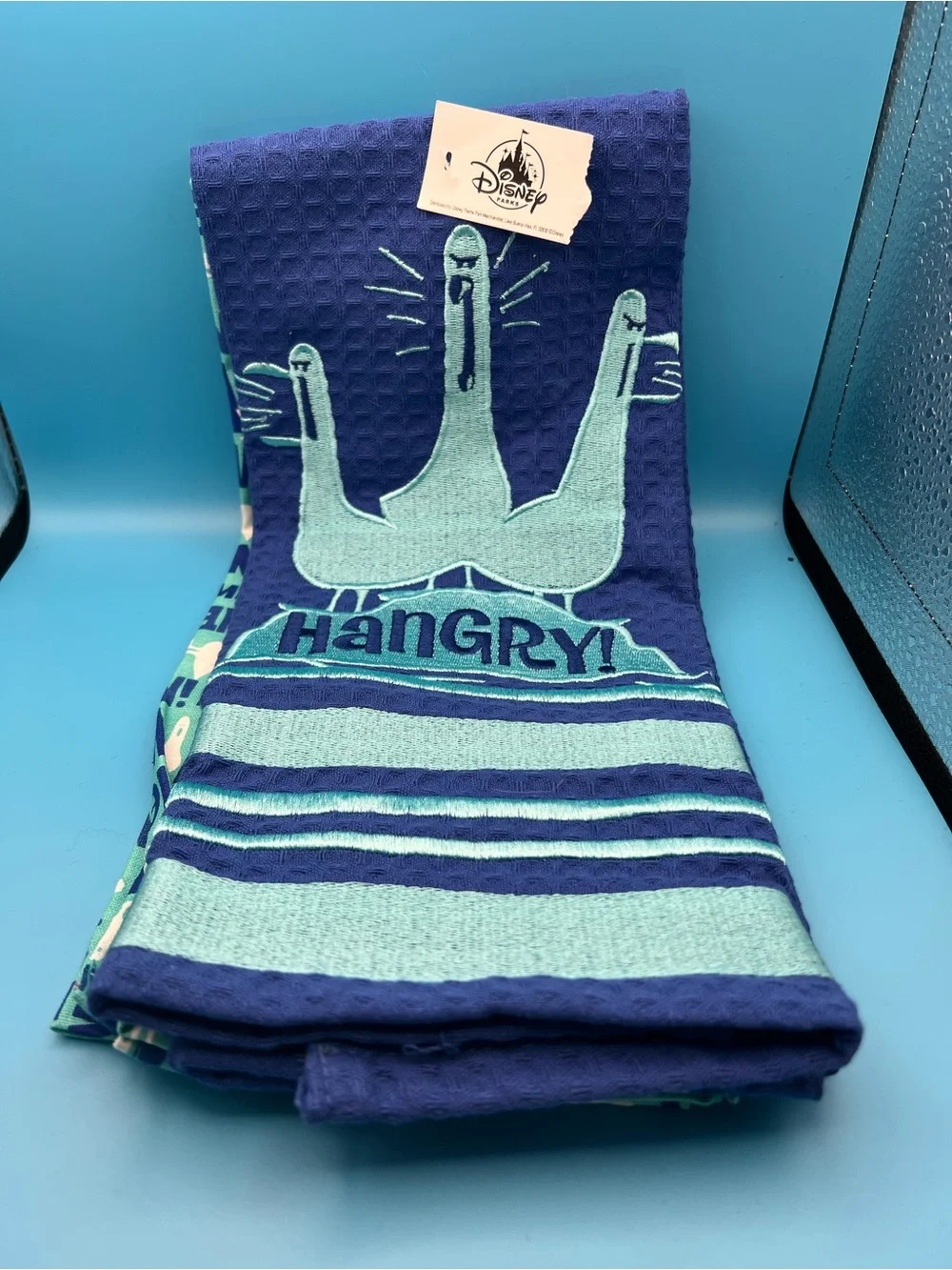 Disney Finding Nemo Seagulls Navy and Light Teal 'Hangry' Waffle Kitchen Towel